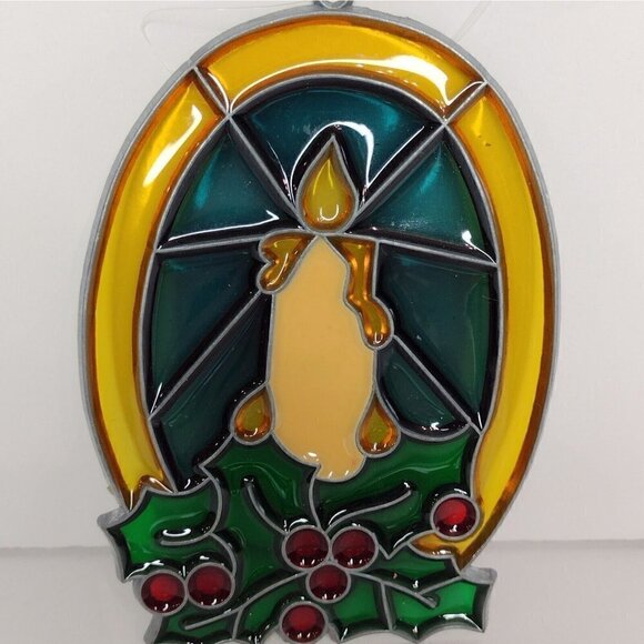 Vtg Set of 4 Faux Stained Glass Heavy Plastic Christmas Ornaments Sun Catchers - Picture 2 of 6